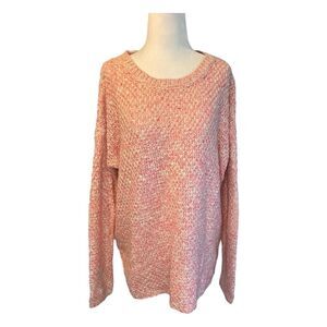 Lush Marled Knit Crewneck Sweater Pink White L